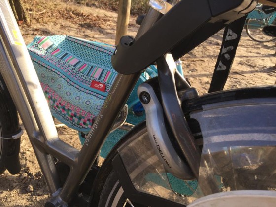 A wheel lock on a Dutch bike