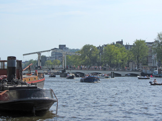 A bridge along the busy Amstel River in Amsterdam, NL.