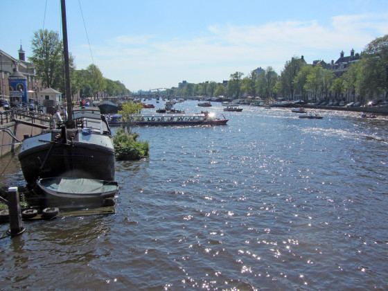 The busy Amstel River in Amsterdam