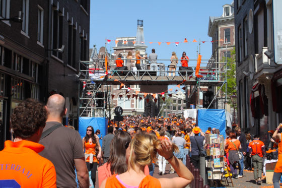 One of many squares in Amsterdam with loud music during King's Day